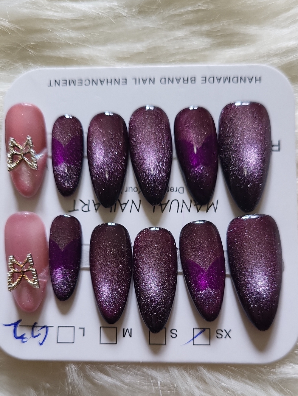 (XS)🎀Premium Nail Art Purple Stiletto Butterfly Design Press On Nails